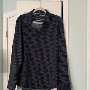 Navy Geometric Pattern Button Down Shirt